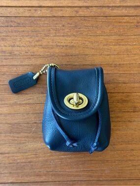 Coach Mini Daypack Bag Charm Key Fob Coin Purse Leather NAVY BLUE